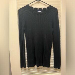 Lands’ End Black Scalloped Sweater